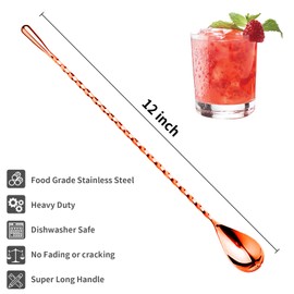 12 Inches Bar Spoon, Long Handle Mixing Stirrers for Drink, Stainless Steel Bar Cocktail Shaker Spoon 1 Pcs (1, Rose Gold)