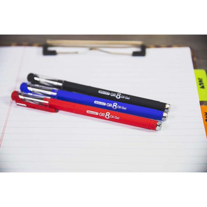 BAZIC GR8 Black Oil-Gel Ink Pen w/Rubberized Barrel (3/Pack)