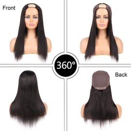 DaiMer U Part Wig Straight Human Hair Wigs 130% Density None Lace Machine Made U Shape Wig Human Hair Natural Colour Wigs Clip in Half U Wig Human Hair Extension (22 Inches)