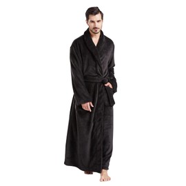 FashGudim Mens Robes Big and Tall Full Length Plush Fleece Long Robe for Men Bathrobe Shawl Collar Warm Winter House Robes (Black,XXXL)