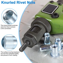 M METERXITY 20-Pack 3/8"-16 UNC Rivet Nuts, Carbon Steel Knurled Flat Head Threaded Insert Nuts for Sheet Metal/Pipe Manufacturing, White Zinc-Plating Knurled Rivet Nuts