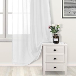 DWCN White Sheer Curtains for Living Room Bedroom - Faux Linen Grommet Window Voile Sheer Curtains 52 x 45 inch Length, Set of 2 Panels