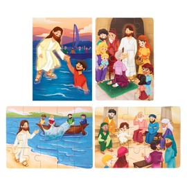 PEYO PALS Bible Puzzles for Kids Ages 4-6 | 4-in-1 Wooden Jigsaw Puzzles in Box (15 pcs Each) | Christian Gifts for Kids | Puzzles for Toddlers 2-4 | Toddler Puzzle (New Testament B)