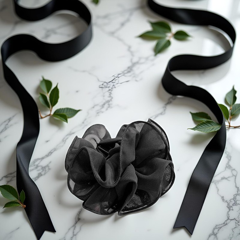 Large Chiffon Fabric Hair Clips, Large Size Black Fabric Ribbon
