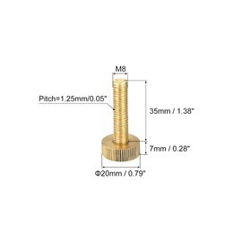 sourcing map Knurled Thumb Screws, M8x35mm Flat Brass Bolts Grip Knobs Fasteners for PC, Electronic, Mechanical