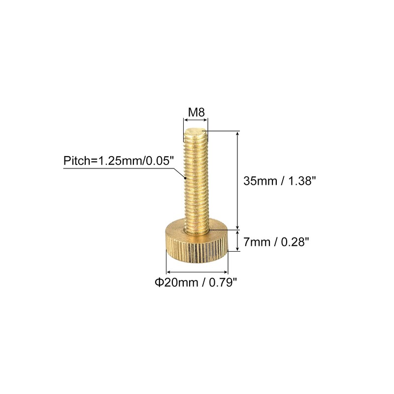 sourcing map Knurled Thumb Screws, M8x35mm Flat Brass Bolts Grip