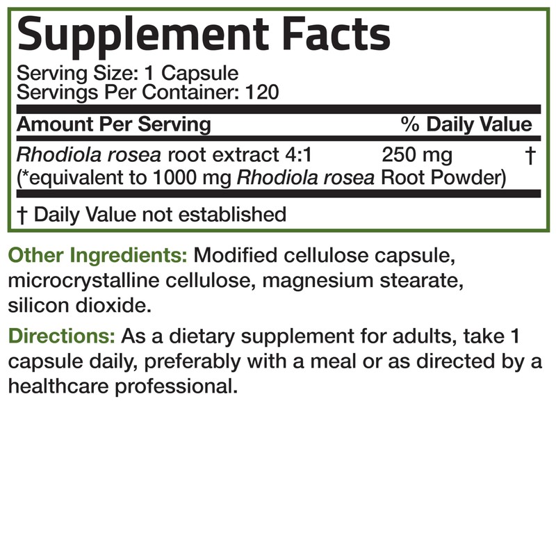 Bronson Rhodiola Rosea Vegetarian Capsules - Adaptogenic Herb - Brain,