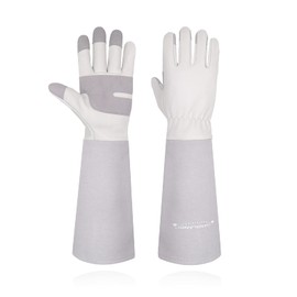 HLDD HANDLANDY Rose Pruning Gloves for Women & Men, Long Thorn Proof Leather Gardening Gloves with Forearm Protection, Garden Work Gauntlet (Grey, L)