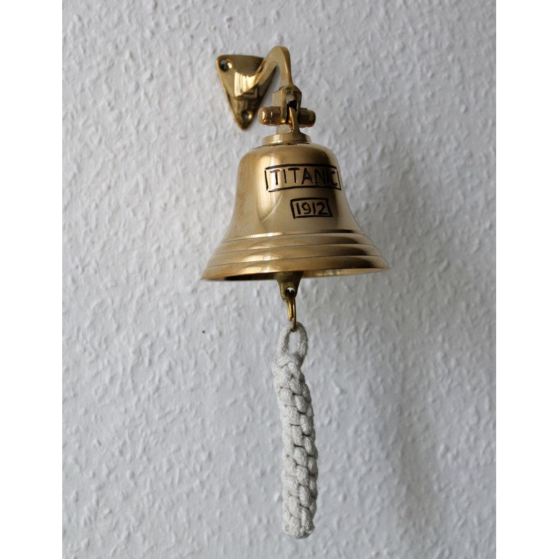 Glocke Messing poliert Schiffsglocke Ø ca. 10cm 440g Gravur TITANIC