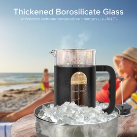 QUQIYSO French Press Coffee Maker, 304 Stainless Steel French Press with 4 Filter, Heat Resistant Borosilicate Glass, Easy to Clean, BPA Free Coffee Press Rust-Free Coffee Maker, 34 ounce, Black