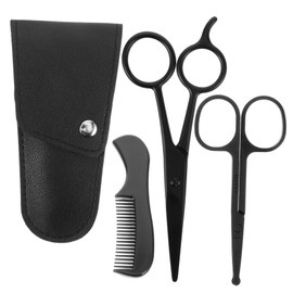 FOMIYES Stainless Steel 4-piece Barber Kit Beard Scissors Mustache Scissors Set Trimming Shears for Men with Comb Pouch