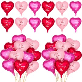 Whaline Valentine's Day Heart Balloons Heart Shape Foil Balloons 18 Inch HUG ME BE MINE KISS ME Red Rose Red Pink Heart Party Hanging Balloons for Party Anniversary Decoration Accessories 30Pcs