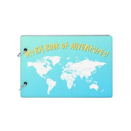 My World Adventures Scrapbook: Wooden Cover, Full Colour Map Design, 25 Thick Recycled Card Pages - Attach Photos and Write Your Thoughts!