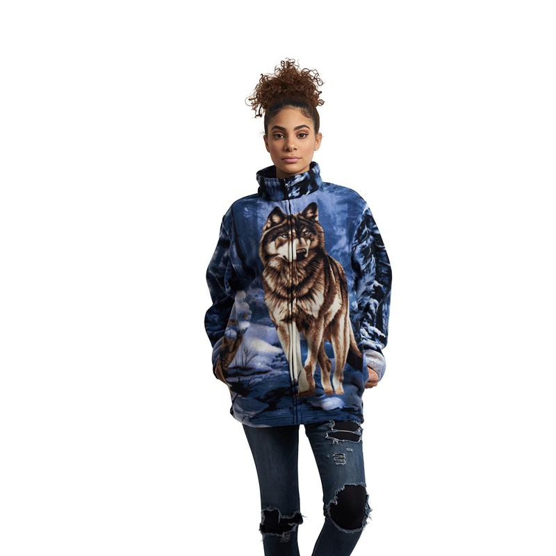 Men's Women's Sweater Jacket Full Zip Fleece Wolf Wildlife Sweatshirt