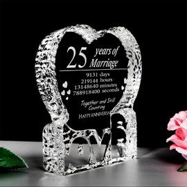KWOOD Customized Engraved heart-shaped Crystal, 25 Year 25th Anniversary Wedding gifts for Couples Wife Girlfriend Husband Boyfriend (25th Anniversary)