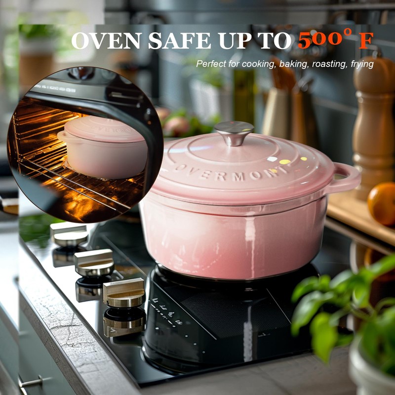 Overmont Enameled Cast Iron Dutch Oven - 5.5QT Pot with