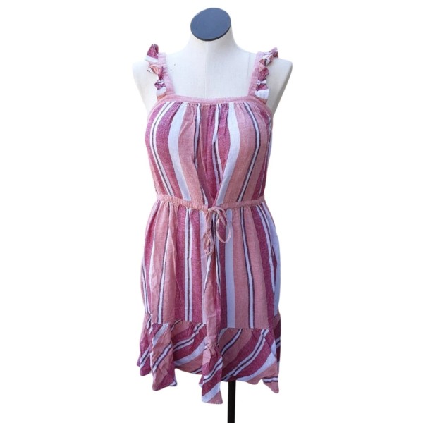 Universal Threads Pink Dress Sundress Womens M Stripes Ruffle Drawstring