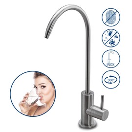 One-Way Tap Stainless Steel Solid for Reverse Osmosis and Water Filter, Osmosis Tap, 360° Swivelling Including 1/4 Inch Hose Connection (Sofia)
