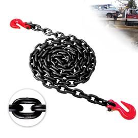 G80 Transport Binder Chain 3/8 Inch x 10 Foot | 7,100 lbs Safe Working Load | Heavy Duty Tow Chain with Clevis Grab Hooks | Ideal for Towing, Tie-Down, and Lifting Applications
