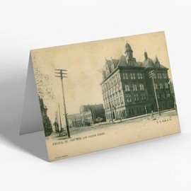 GREETING CARD - Vintage Illinois USA - Peoria. City Hall and Fulton Street