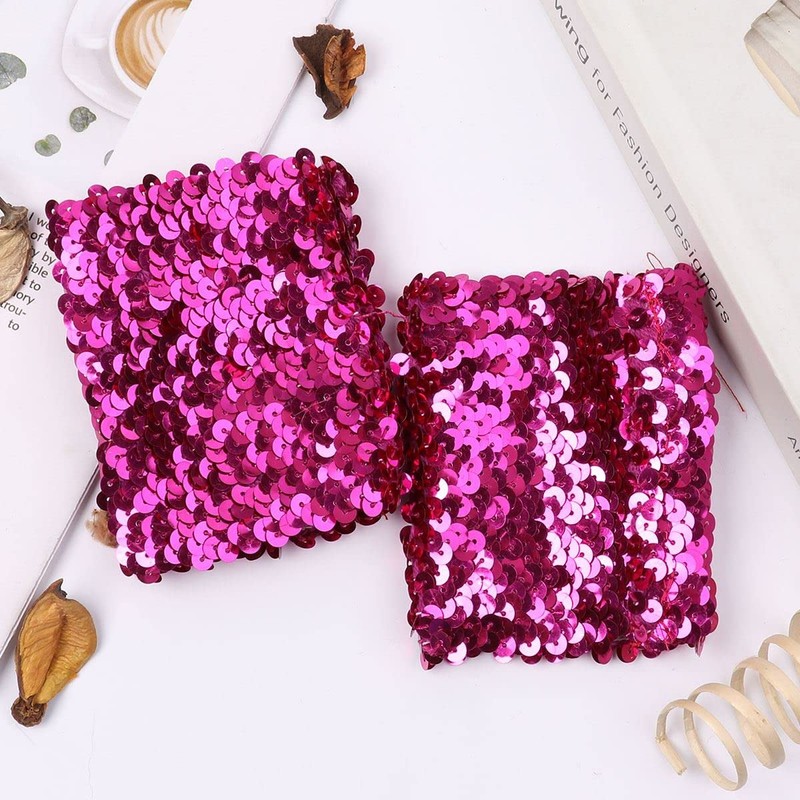 Cadoline Dark Pink Pair Ladies Sequin Polyester Costume Bracelets 16x10cm,