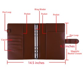 Antner - Carpeta A5 con 6 anillos recargables para papel de repuesto A5, carpeta pequeña de piel sintética, planificador de presupuesto, organizador personal de hojas sueltas con hebilla magnética,