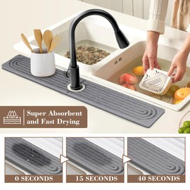 Faucet Mat for Kitchen Sink Diatomite Fast Drying Stone Sink Tray Absorbent Mat Faucet Splash Guard for Kitchen Sink and Bathroom Counter (Dark Grey, 15.5*3.9Inch)