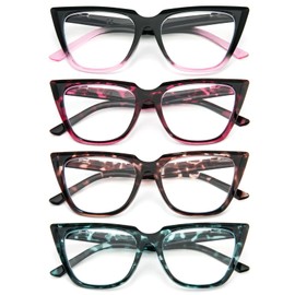 KoKoBin 4 pack Oversize Cat Eye Reading Glasses for women，Blue Light Blocking Spring Hinge (Multicoloured 3, 1.00)