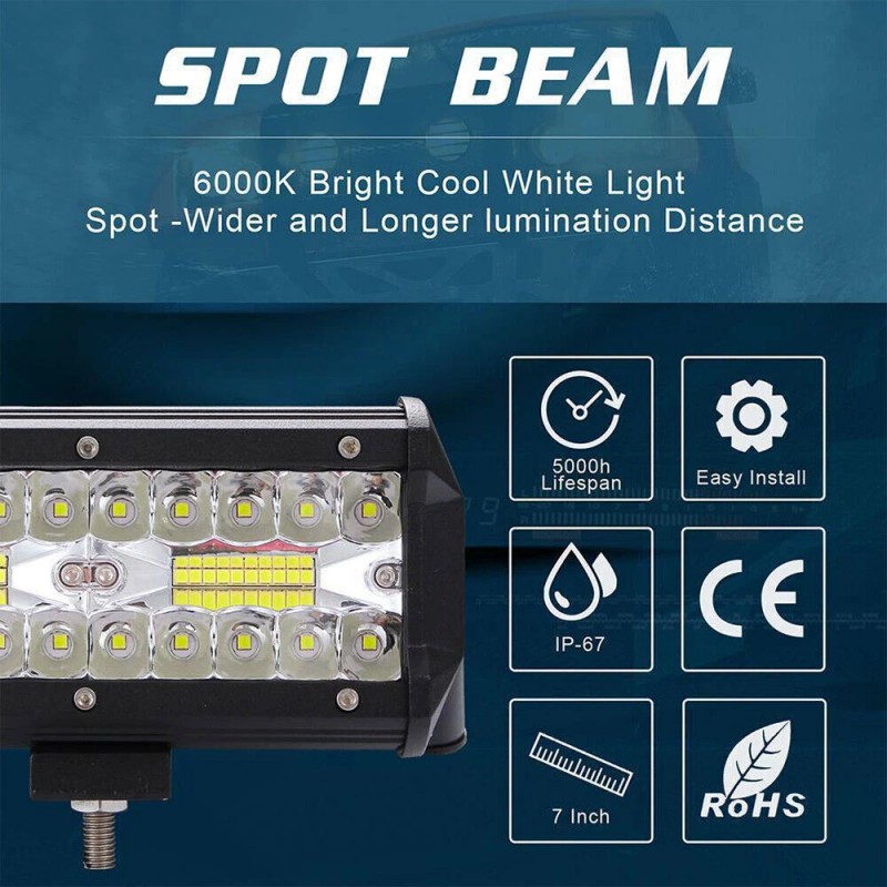 7"inch LED 2400W Work Light Bar Flood Spot Combo Fog