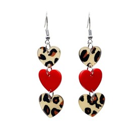 Red Love Heart Leopard Praint Earrings Acrylic Three Love Heart Dangle Drop Earrings Statement For Women Valentine’S Day Jewelry-Three Hearts