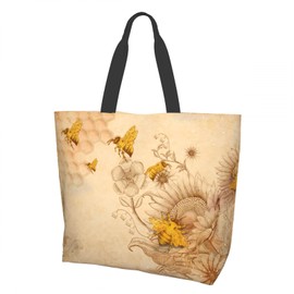 Shoulder Bag Large Reusable Eco-friendly Shopping Bags Portable Storage Handbag, Honey Bees9, One Size, Honey Bees9