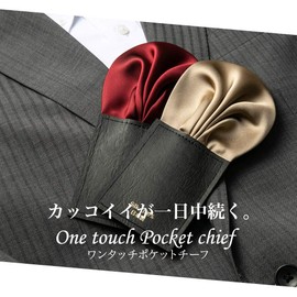 Style Equal Pocket Square, One-touch Square Silk, 100% Silk, Made in Japan, Puff Pad Included, Silver