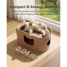 Felt Cat House for Cat 20x12 inches, Cat Bed Cave for Up to 25 Lbs, Scratch Resistant & Foldable Indoor Cat House Cave for Sleeping and Play, No-Tool Assembly, Compatible with Heating Pads (Camel)