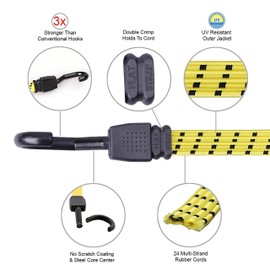 Cartman Ultra 48" Black/Yellow Flat Bungee Cord, 2pk x 48"