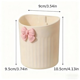 Wall-Mounted Plastic Small Makeup Brush Holder with Bow, Self-adhesive Multifunctional Holder Cup for Brushes, Pens & Pencils, Toothbrushes, Ideal for Bathroom or Office Countertop
