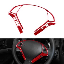 FXETRNL Car Steering Wheel Real Carbon Fiber Button Frame Cover Trim Compatible for Infiniti G Series G35 2007-2008 for G37 2008-2013 for G25 2010-2013 Protect Pannel Decor Car Accessories, Red