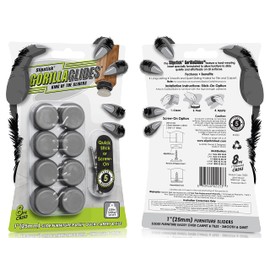 GorillaGlides CB253 1 Inch Chair Sliders / Furniture Glide Floor Protectors (Set of 8 Glides) Screw-On or Self-Adhesive, for Sliding on Carpet and Hard Surface Floors, Round