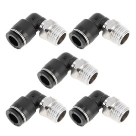 TUCKBOLD Push to Connect Air Fittings 5/16" 90 Degree Air Line Quick Joint Plastic Nickel-plated Copper 1/4"NPT 5 Pcs Black Silver Tone