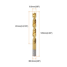 sourcing map Brad Point Drill Bit 9.5mm(3/8") Dia Straight Round Shank Drill Metric Brad Point Spiral Twist Drill Bits for Carpenter Woodworking Plastic Rubber, Golden