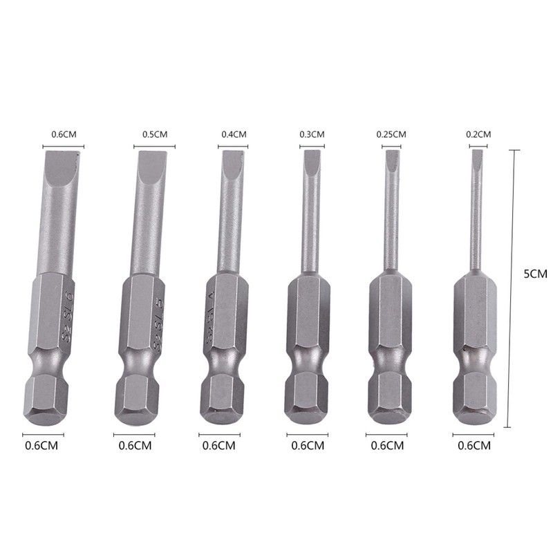 Flat Head 2.0-6.0mm Drill Bits, Hex Shank, Hand Screwdrivers for