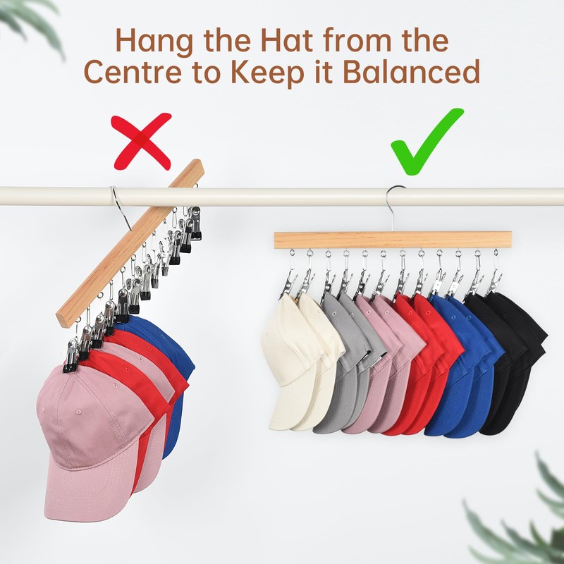 OTraki Hat Hangers for Closet, Wooden Baseball Hat Organizer Cap