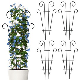Thealyn 4 Pack 43 Inch Plant Trellis for Potted Plants, Metal Garden Trellis for Climbing Plants, Indoor Outdoor Decorative Vine Support for Pots, Wave Shape, Black