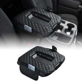 JOYTUTUS Center Console Cover Compatible with 2019-2024 Silverado Sierra Jump Seat, Leather Arm Rest Armrest Cover for Car, Durable Middle Console Cover Replacement for Trucks, with 2 Pocket