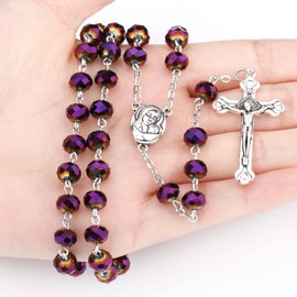 YANCHUN Rosary Necklace for Women Cross Rosary Necklace Catholic Crystal Beads Rosary Necklace Miraculous Mary Medal Rosary Prayer Gifts Religious Christian Faith Gifts