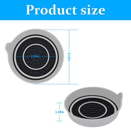Bittwee 2PCS Car Cup Coaster, Silicone Vehicle Insert Water Bottle Mats Spill Holder, Non-Slip Waterproof Cup Holders, Automotive Interior Cup Pad Accessories, Universal for Most Cars（Black/Gray）