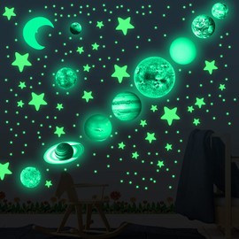 Yosemy Wall Sticker Luminous Stickers 9 Planets Luminous Stars Luminous Stickers Wall Sticker Mini Solar System Stars Moon Fluorescent Wall Sticker for Children's Room Decorative Stickers