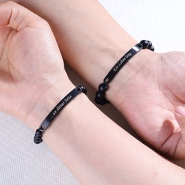 COAI Partner Bracelets with Engraving and Onyx, Stainless Steel Stainless steel Onyx, Onyx