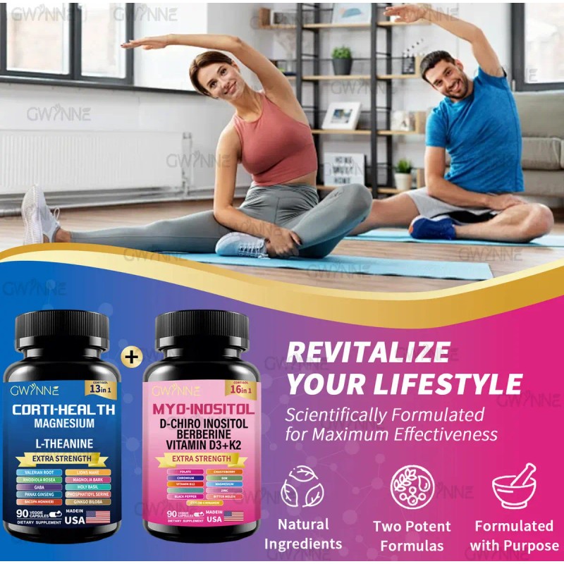 Gwynne Suplemento Cortisol Cápsulas Inositol Myo Glicinato Magnesio Vitamina B12
