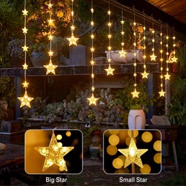 Quntis 32 Estrellas Luces de Cortina de Navidad, Operado por Batería, IP65 Estrellas luces navideñas que Cambian de Color conTemporizador y 8 Modos, Para Balcón, Ventana, Pared, Decoración Navidad