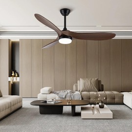 LOFIKEDI 52 Inch Ceiling Fan with Light, Remote Control, Reversible DC Motor, Stepless Dimming, Noiseless, Energy-Efficient for Indoor and Outdoor Use, Woodgrain Finish